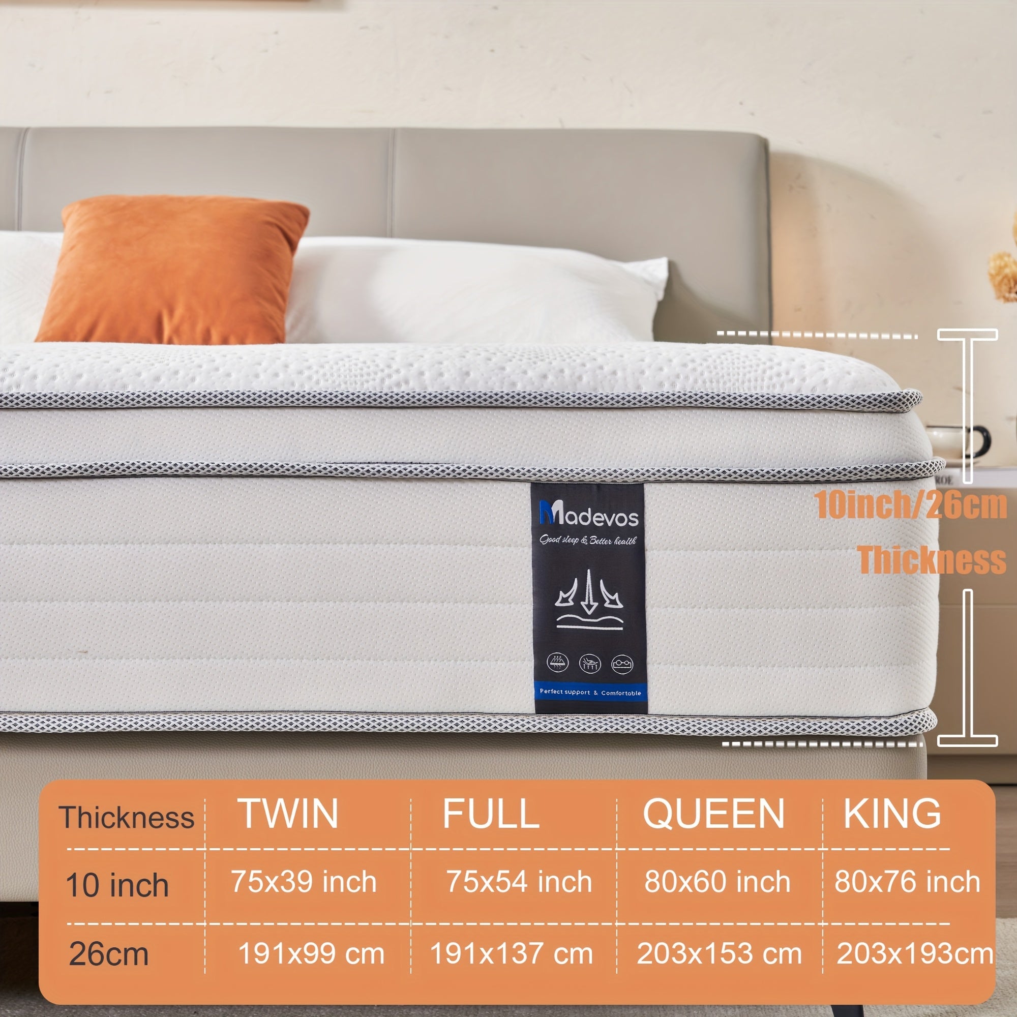 12 Inch Multilayer Hybrid Full Mattress Queen Mattress- Multiple Sizes & Styles Available, Ergonomic Design With Memory Foam And Pocket Spring, Medium Firm Feel
