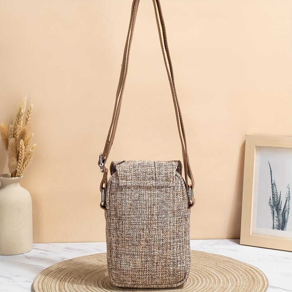 Women's Floral Design Phone Bag, Contrast Color Retro Style Crossbody Shoulder Bag With Adjustable Strap