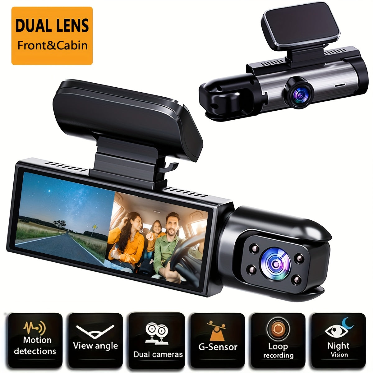 [Dual Lens Dash Cam] ZKCAMSPY Dual Lens Dash Camera | Dual Front and Inside Car Camera with G-Sensor, Loop Recording, Night Vision, Motion Detection, Parking Monitoring | Compatible with PC, Hardwiring Powered, for Taxi, Truc