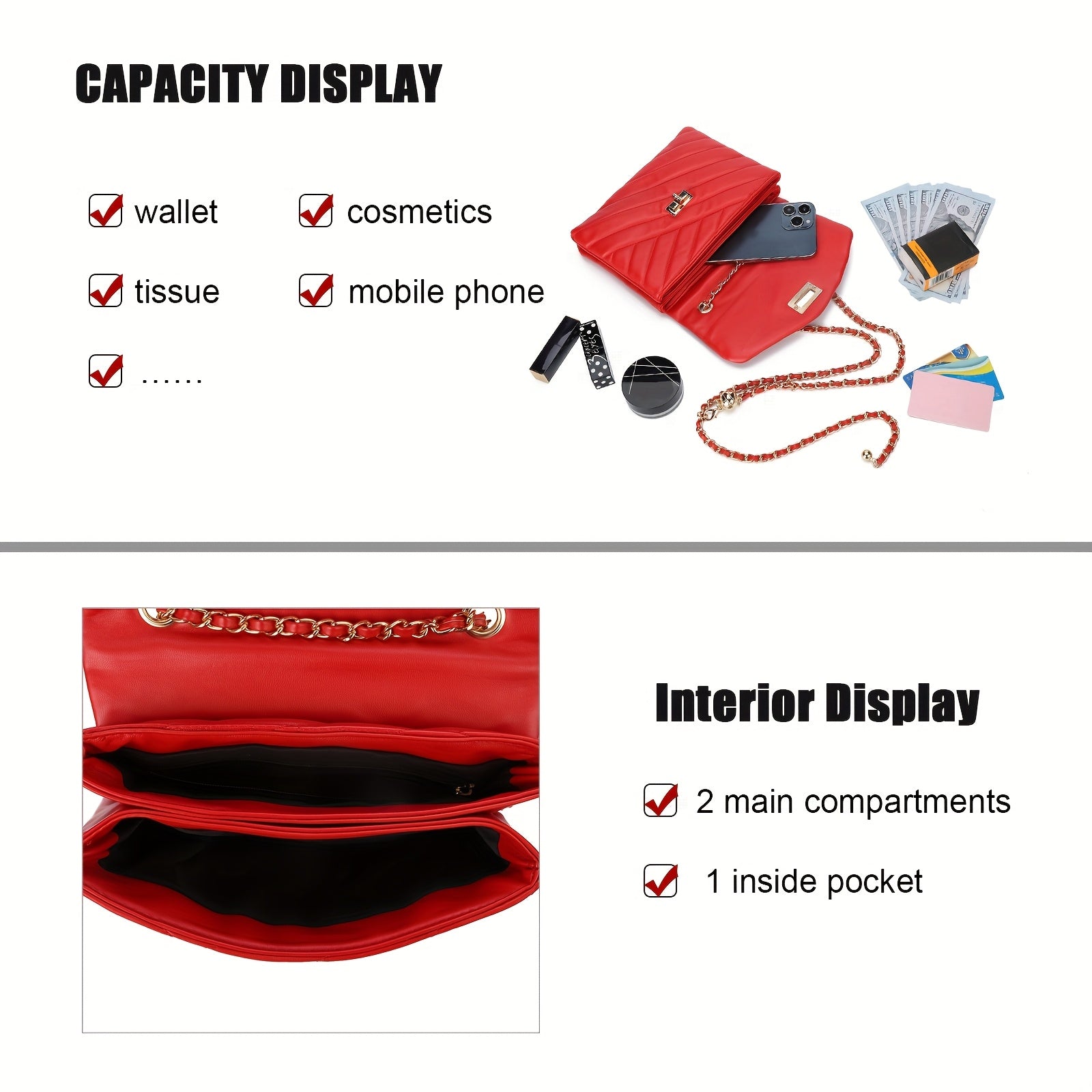 New Fashion Diamond Lattice Soft Chain Bag, Leisure And Simple With Pure Color PU Ladies Daily Travel Crossbody Bag