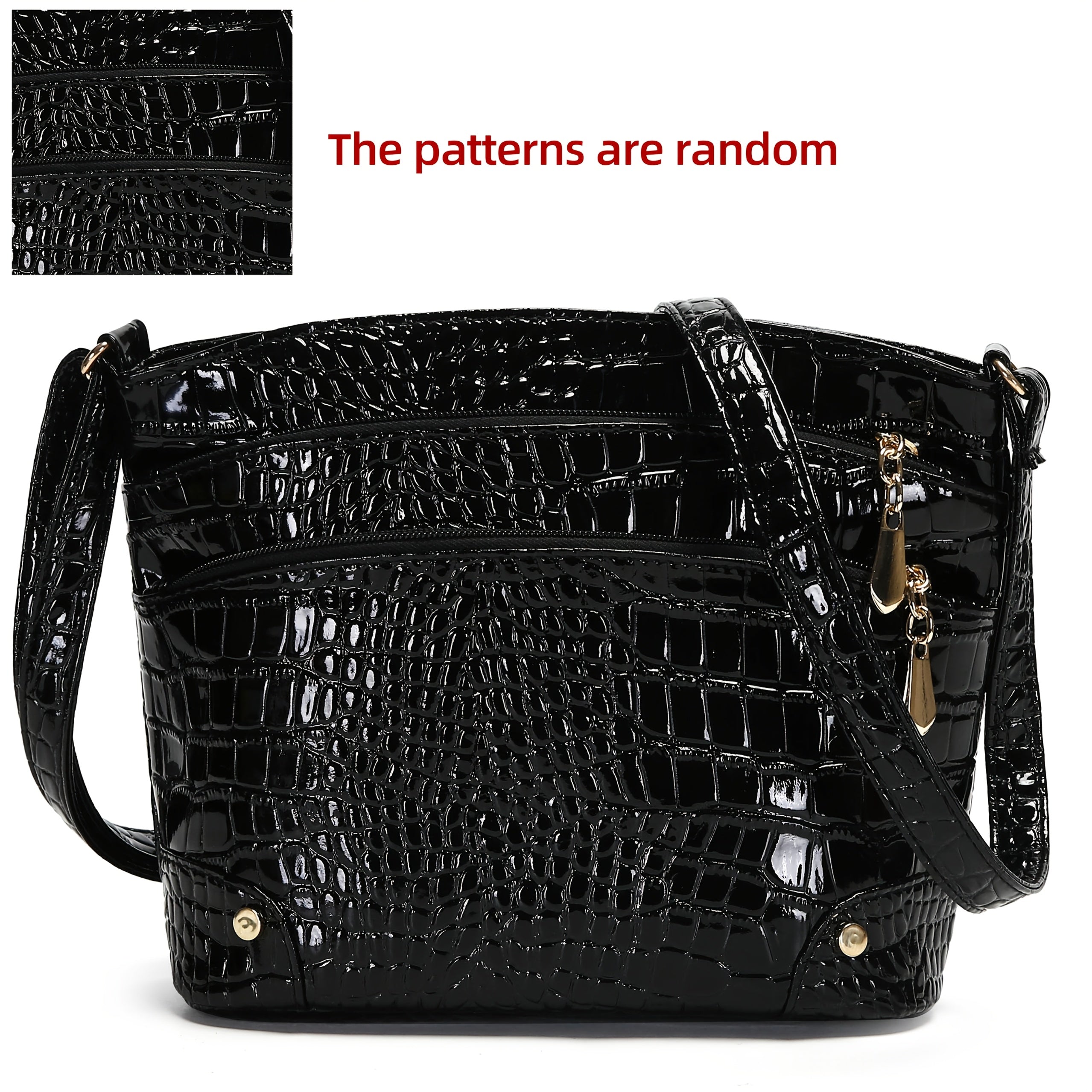 Shiny Crocodile Pattern Women'S Bag, PU Soft Shoulder Bag, Multi-Layer Crossbody Bag, Stylish And Versatile Large Capacity Bucket Bag.