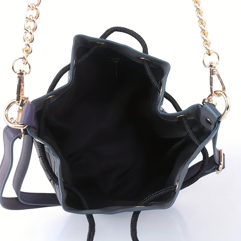 Mini Luminous Drawstring Bucket Bag, Trendy Crossbody Bag, Women's Geometric Handbag & Shoulder Bag
