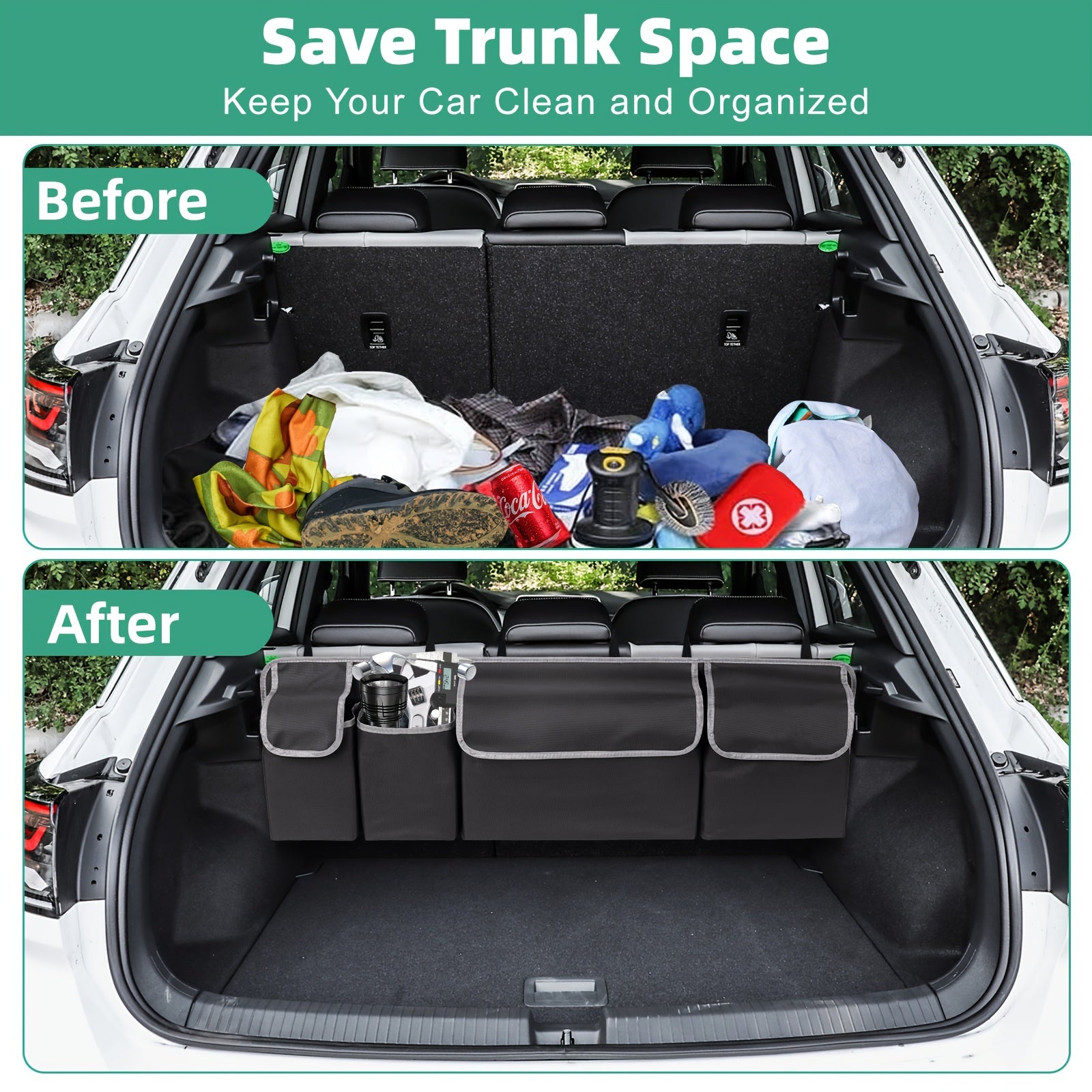 [Car Trunk Organizer] Heavy-Duty Car Trunk Organizer with 3 Adjustable Shoulder Straps & 4 Pockets - Large Storage Space for Off-Road Vehicles, Trucks, and MPVs - Durable Oxford Fabric, Secure Fit for Rear Seat Hanging, Vehic