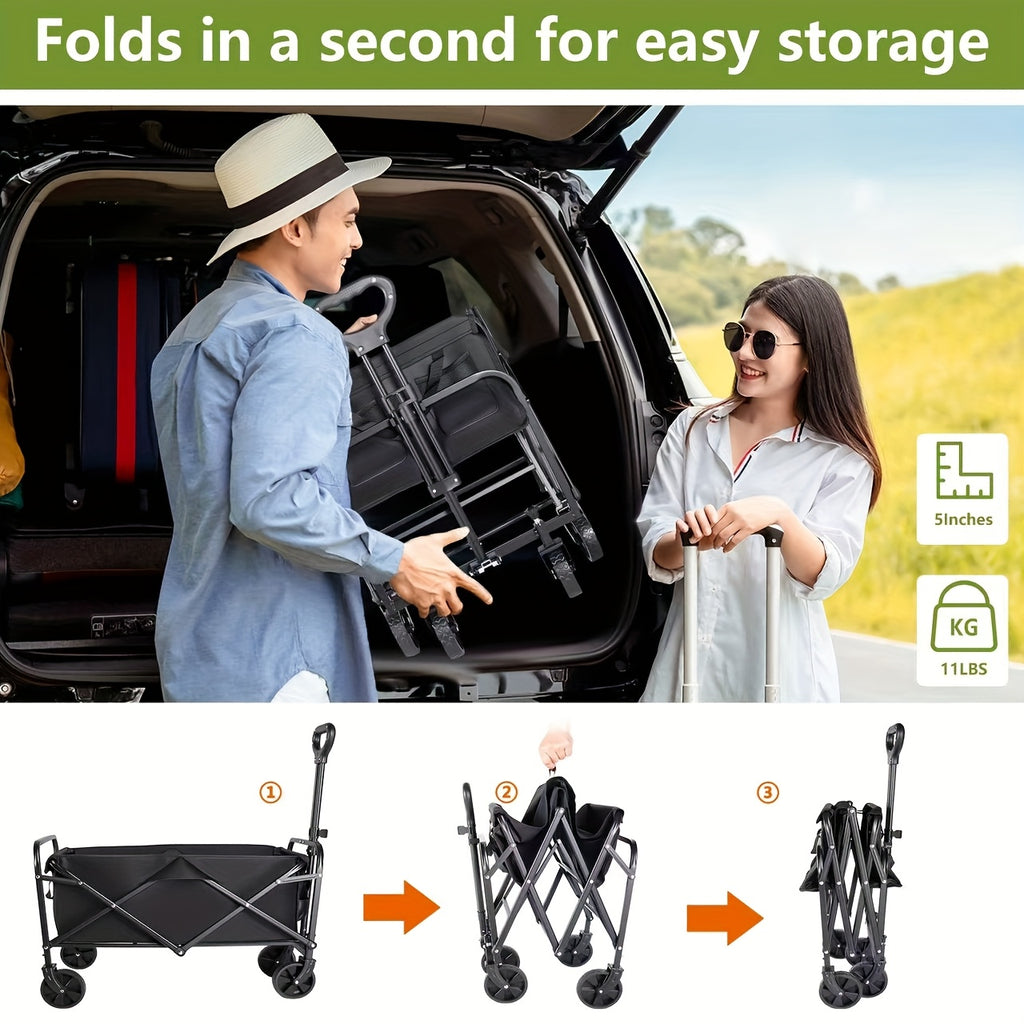 220LBS/ 450LBS/ 680LBS All Terrain Heavy Duty Folding Cart, Large Capacity Camper Suitable for Yard Shopping/ Sports/ Outdoor/ Gardening Equipment Handling, Black Multifunctional Utility Cart, Gardening Transport, Shopping Ca