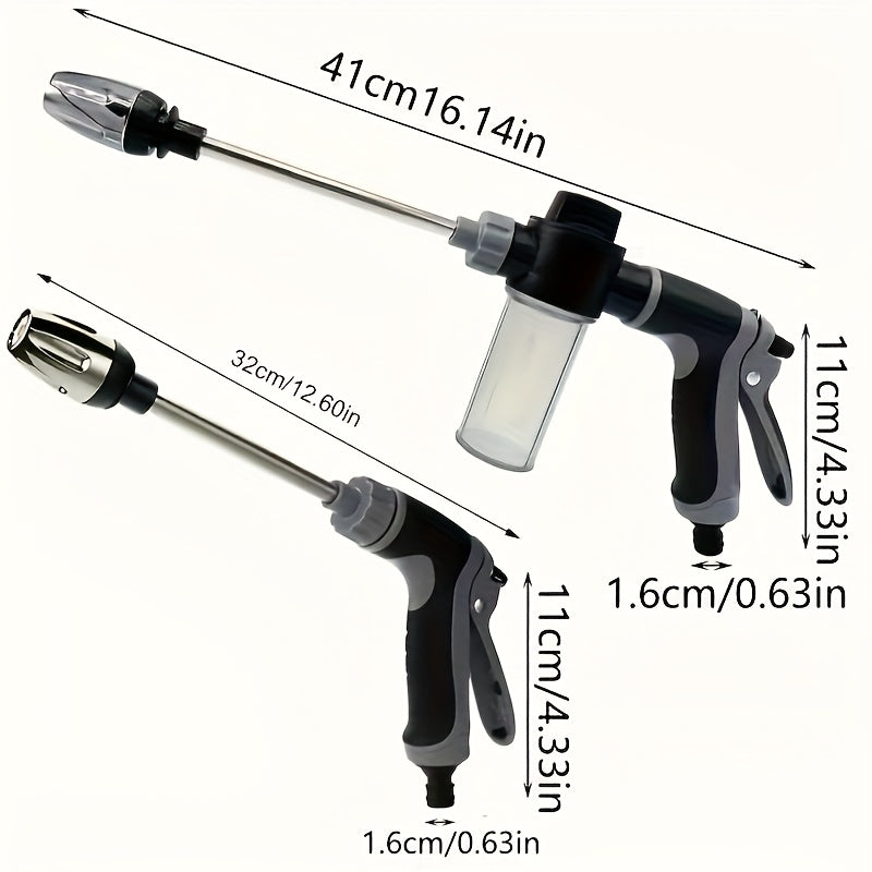 [Portable | High-Pressure] 1pc Portable High-Pressure Hose Spray Gun | Adjustable Thick Rod Spray, Multi-Functional Garden Hose Nozzle | Durable Plastic Construction, Adjustable Spray Pattern, 3/4" and 1/2" Quick Connect Adap