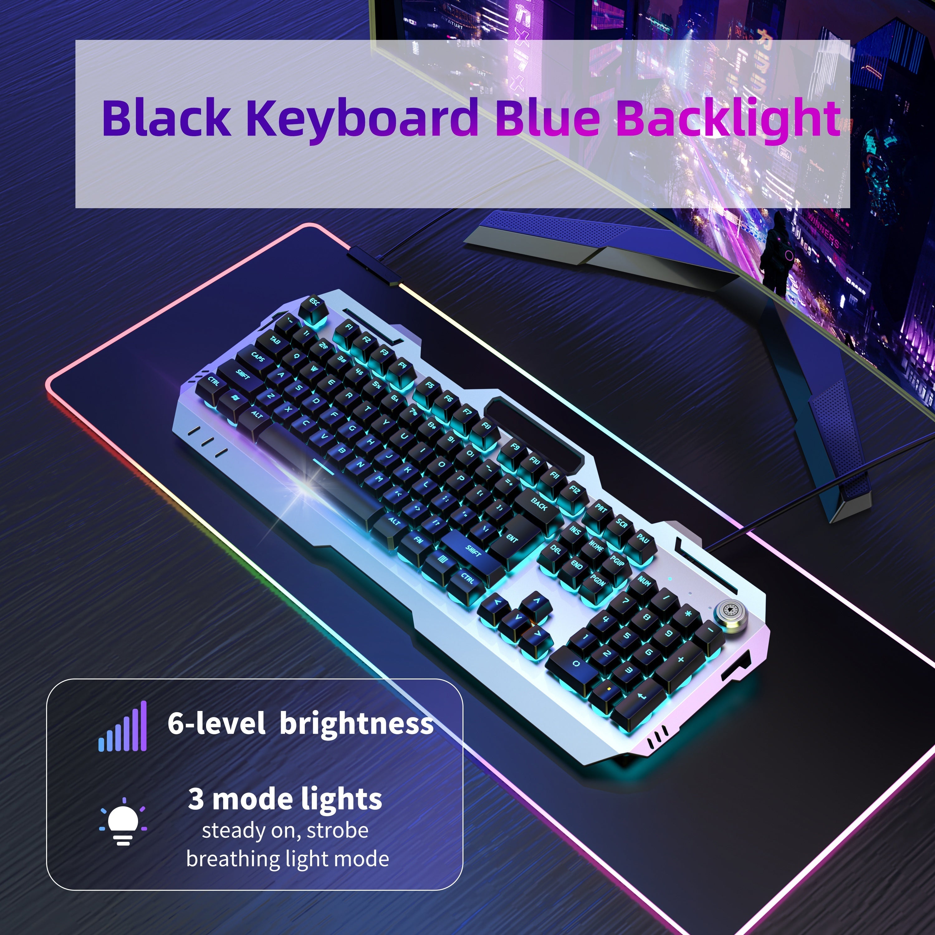[EWEADN LED Gaming Keyboard] EWEADN 104 Keys LED Backlit Wired Gaming Keyboard - Ergonomic Silent Design, Adjustable Volume Knob, USB Powered, for Desktop & Notebook Computers, Office Accessories