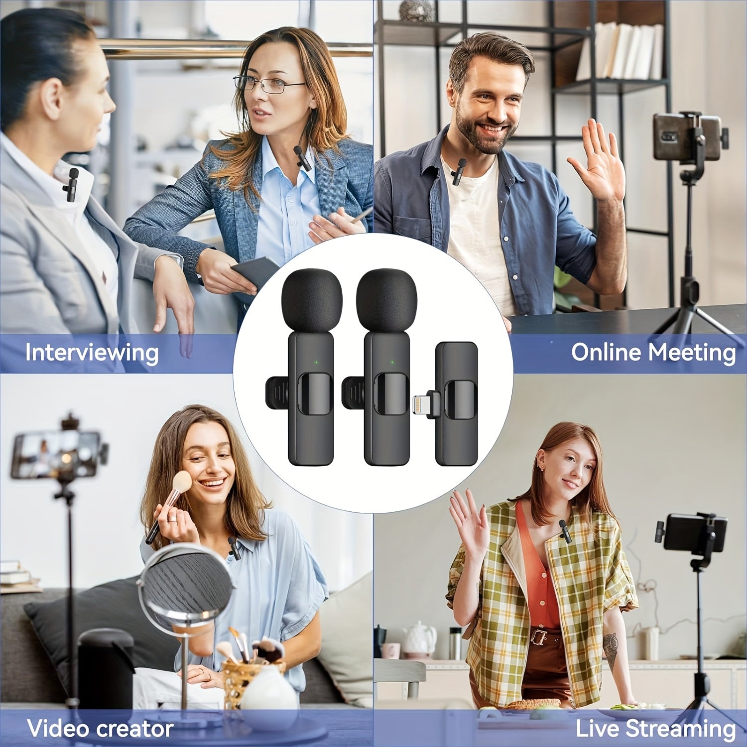 Wireless Lavalier Microphone, Clip Microphone for iPhone iPad Android, USB-C Cordless Plug And Play, Audio Video Recording Live Streaming Interviews Voiceover, Portable Compact Design