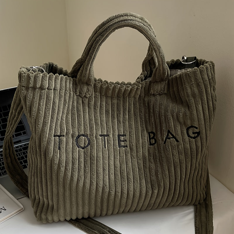 Women's Corduroy Tote Bag with Adjustable Strap & Closure - Soft Large Capacity Handbag for, Phone & Wallet - Corduroy Purse in,,,, | Gift-Ready for //Casual Use -