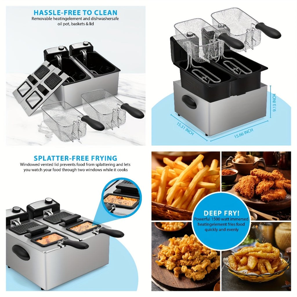 SUSTEAS Deep Fryer for Home Use, Large Capacity Oil Fryer with 5 Sizes, Adjustable Temperature Control, Easy-to-Clean Pot, Made Of 304 Stainless Steel, Local Warehouse, Compact And Durable Design, Stylish Cooking Appliance &
