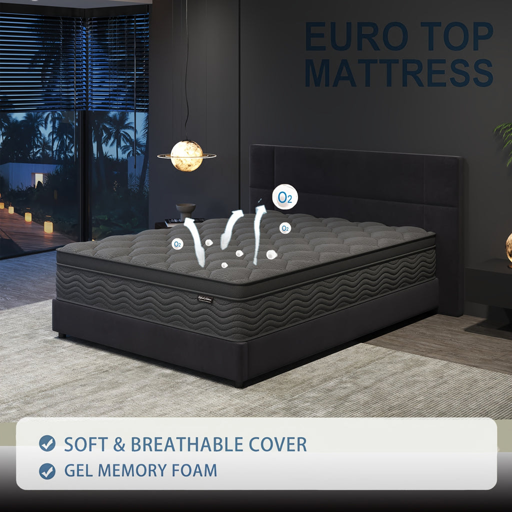 10/12 Inch Mattress Full Queen Size Memory Foam - Ergonomic Design, Medium Firm Hybrid Mattress, Luxurious Comfort With Pocket Springs, Grey Quilted Cover, Colchones Para Cama