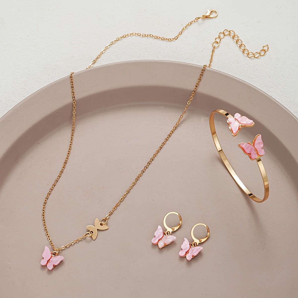 [Minimalist Jewelry] 4pcs Minimalist Butterfly Jewelry Set | Korean Open Bracelet Necklace Earring for Women, Perfect Gift