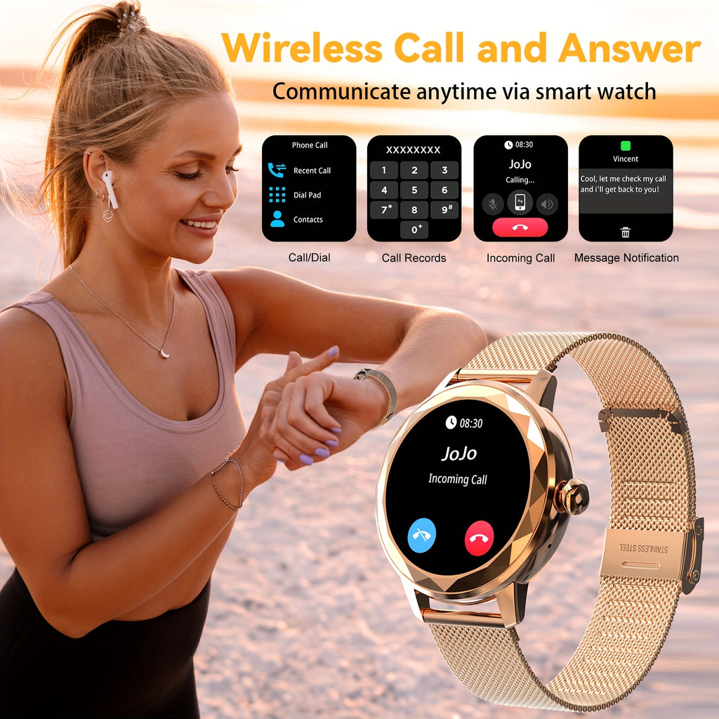 [Women's Smart Watch] Smart Watch for Women 2025 - High-Quality, Answer & Calls, Fitness Tracking, Sedentary Reminder, Weather Notifications, Calorie Tracker, Compatible with Android & iPhone, USB Charging, Sleek Design, Dura