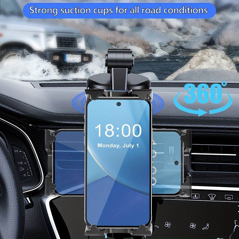 Adjustable Long Arm Truck Mount with Big Clamps, Universal Cell Phone/Tablet Holder, 360° Rotation, Durable ABS Material, Strong Dashboard Suction Cup Support for All Road Conditions