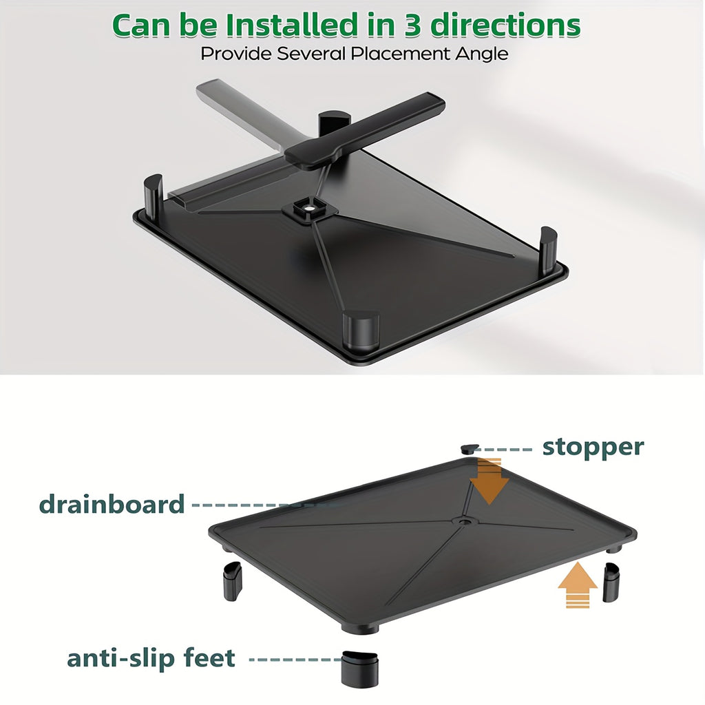 2-Tier Heavy-Duty Metal Dish Drying Rack with Drainboard - Space-Saving Black Kitchen Organizer with Upper & Lower Shelves, Utensil Holder & Cup Hooks, Compact Dish Drainer for Small Kitchens, Durable Rust-Resistant Design fo