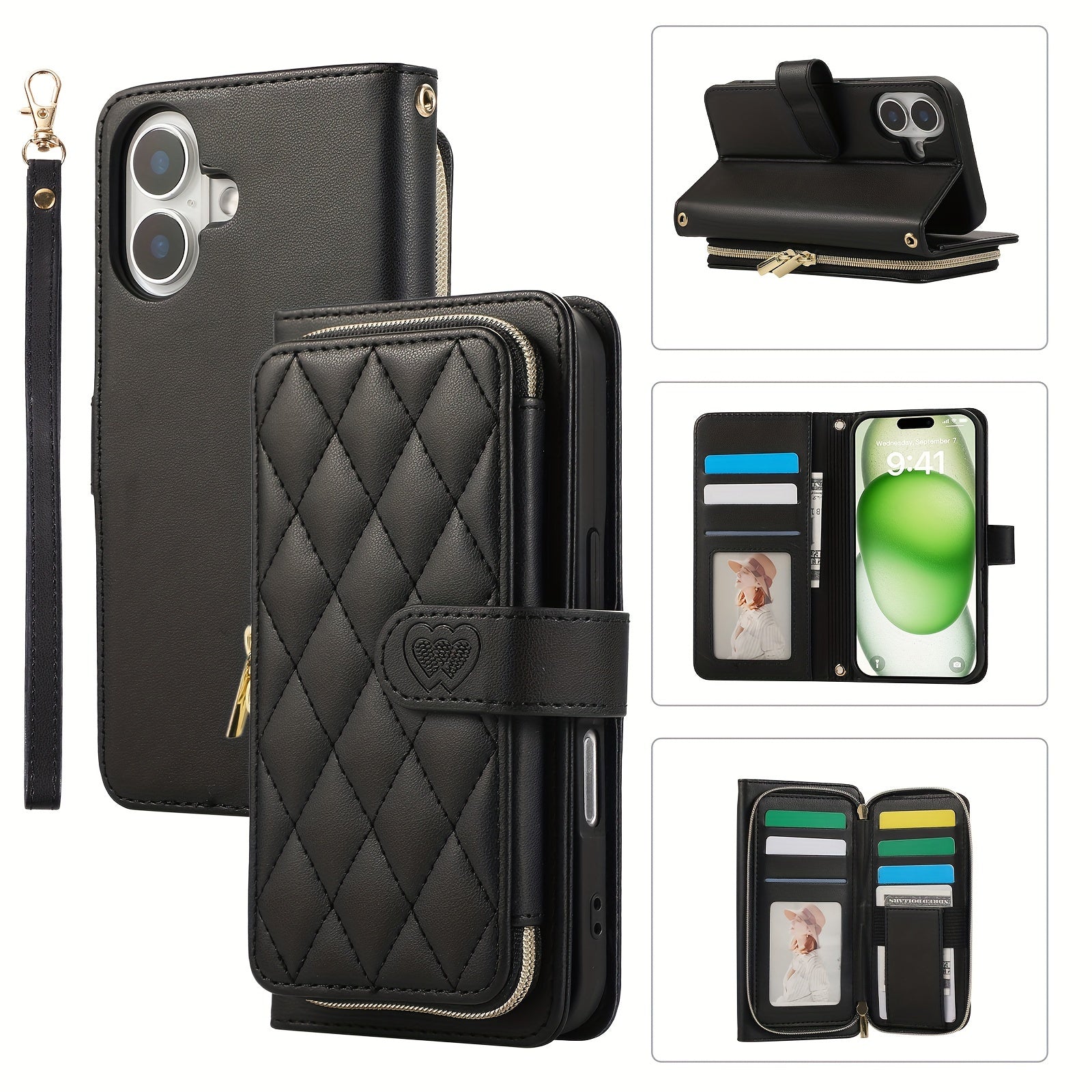 Crossbody Wallet Case Designed for Iphone 16E, 16, 15, 14, 13, 12, 11 Pro Max, 7, 8 Plus, SE 2020, And SE 2022, Featuring a Zippered Handbag Style, Flip Cover, Kickstand Folio, Card Slots, Wrist Strap, And Lanyard for The for