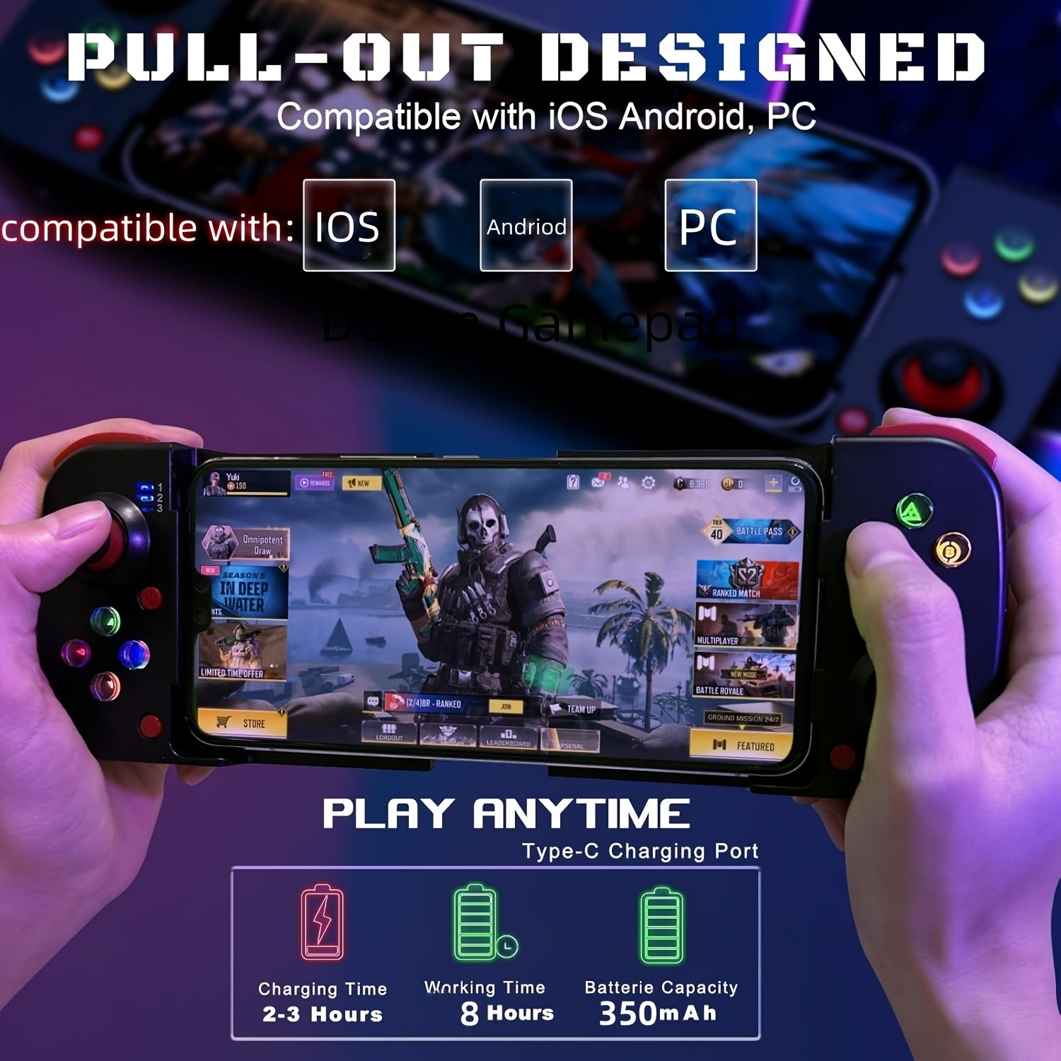 Wireless Gamepad for iPhone/Android/Steam Deck/PC/Table Mobile Phone Controller Wireless Game Controller Joystick Telescopic Gamepad COD Mobile Diablo Immortal - Directly Play, Gaming Accessory, Ergonomic Design, Compact Gami