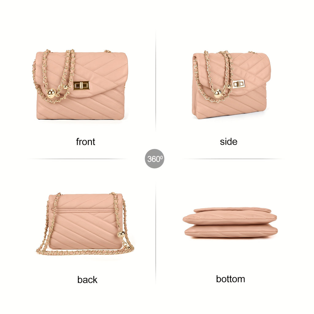 New Fashion Diamond Lattice Soft Chain Bag, Leisure And Simple With Pure Color PU Ladies Daily Travel Crossbody Bag