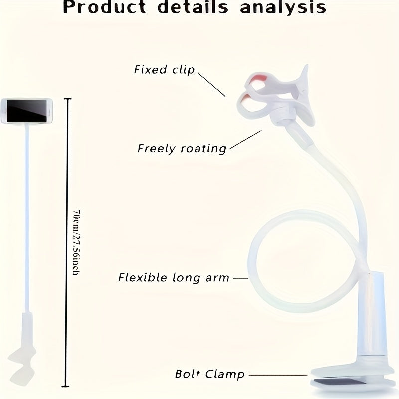 Phone and tablet stand with 360° swivel wheels, adjustable angle for flexible positioning, sturdy and durable design. Perfect as a bedside phone holder without straining your hands. Features an adjustable spiral base tension