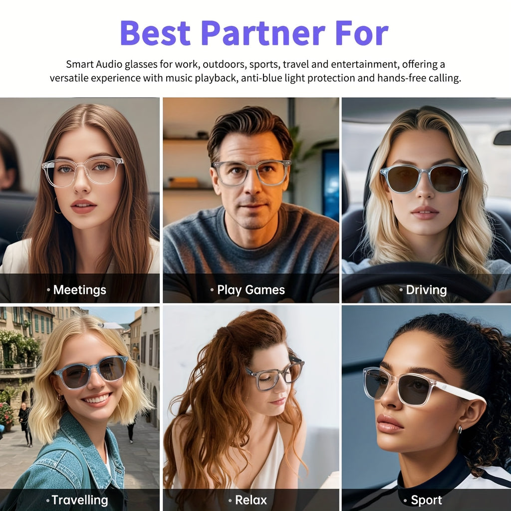 [Smart Glasses] 2025 Smart Glasses with Auto-Dimming & Auto-Focusing, Wireless, Anti-Blue Light Lens, AI Voice Assistant, Music/Call, Magnetic Charging, Compatible with Smartphone/Tablet - Smart Glasses for Men & Women, Ideal
