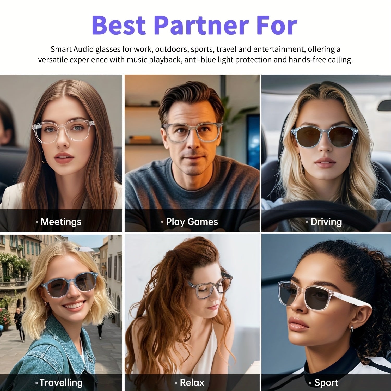 [Smart Glasses] 2025 Smart Glasses with Auto-Dimming & Auto-Focusing, Wireless, Anti-Blue Light Lens, AI Voice Assistant, Music/Call, Magnetic Charging, Compatible with Smartphone/Tablet - Smart Glasses for Men & Women, Ideal