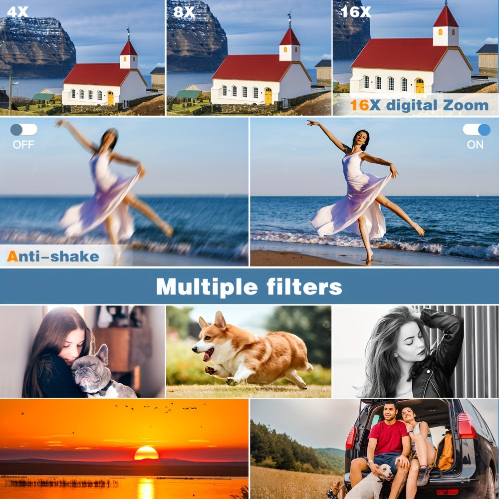 [48MP 4K Camera] Zostuic 48MP 4K Digital Camera | 16X Zoom, 3" 180° Flip Screen, Auto Focus & Anti-Shake, Compact Travel Camera | for YouTube, Live Streaming, Beginners, Includes 32GB SD Card & Accessories