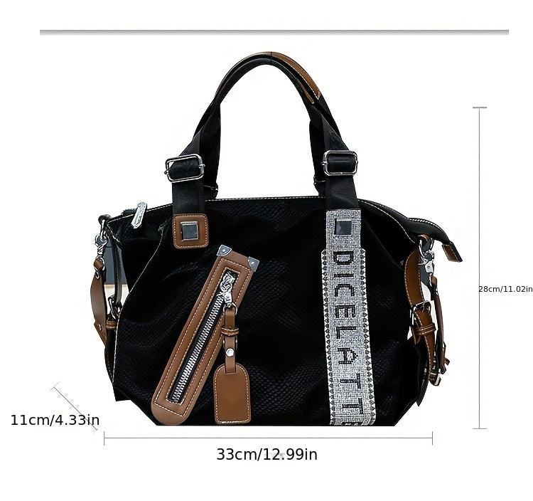 [Tote Bag] Trendy Tote Bag for Women, Large Capacity Bag, Shiny Rhinestone Decor