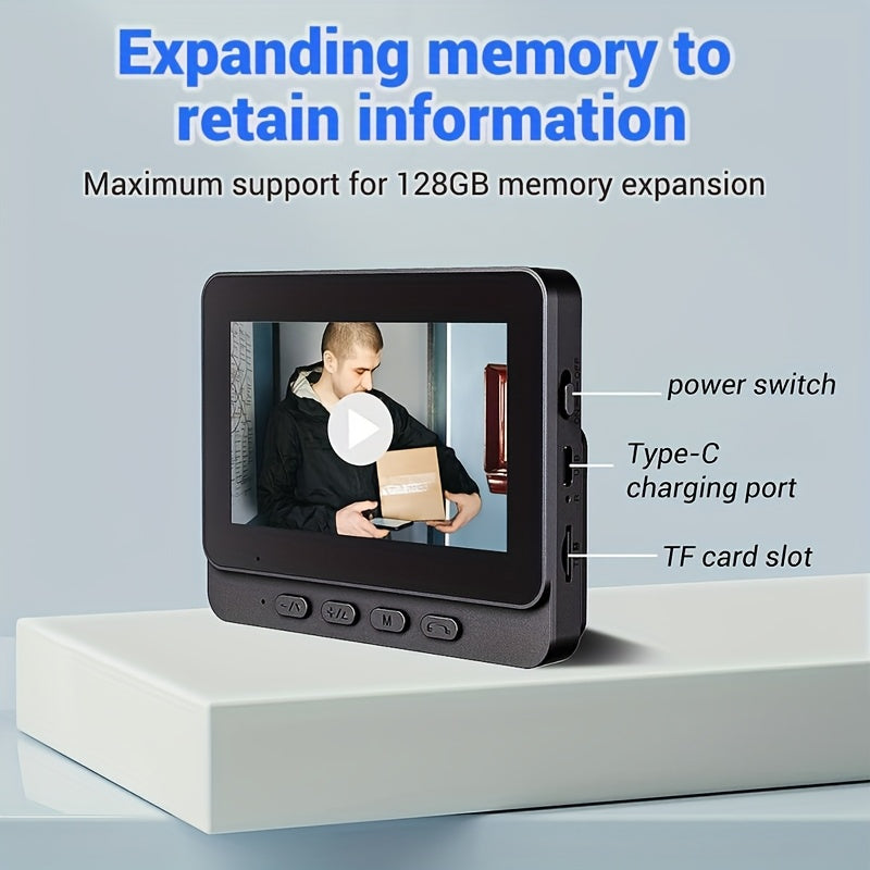 Smart HD WiFi Doorbell, High Quality High-Quality Wireless Camera with Night Vision, Voice Converter, Photos & Videos, 4.3-Inch Screen, 365-Day Standby, Infrared Night Light, Expandable to 128GB Storage, Auto-Recording and Li