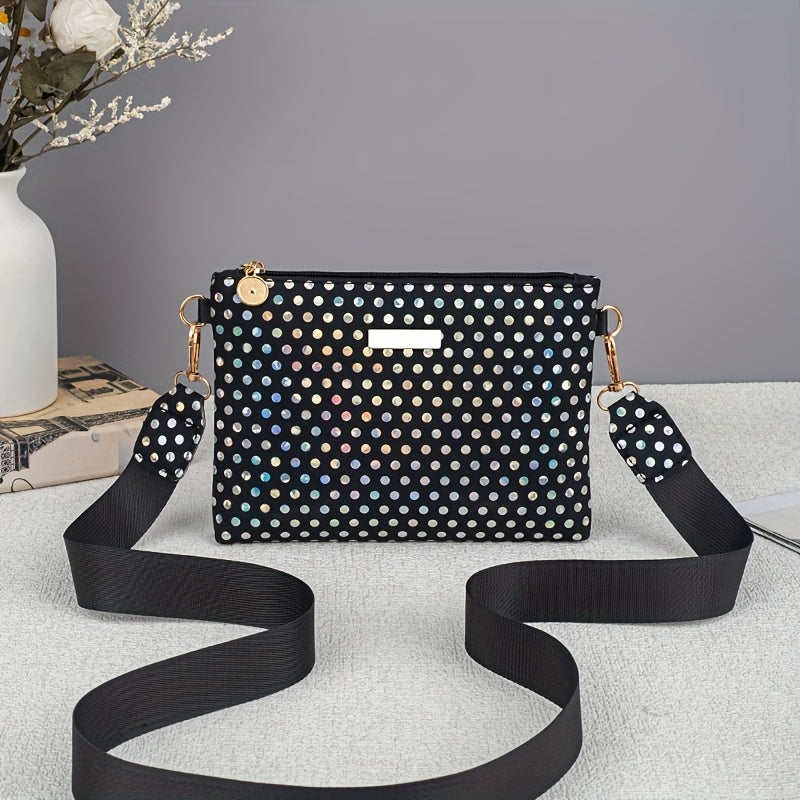 Stylish Polka Dot Crossbody Bag with Interchangeable Straps - Lightweight Durable Polyester, Golden-Tone Hardware, Multi-Color Options for Daily Commute, Parties & Travel, Crossbody Purse, Party Accessories, Sleek Simple Desi