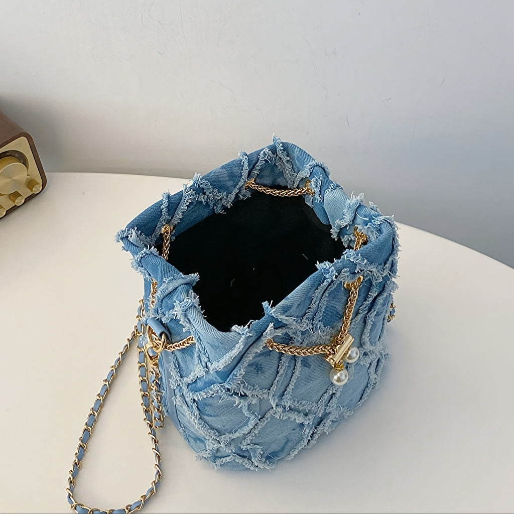 Blue Women's Adjustable Crossbody/Shoulder Bucket Bag with Drawstring Closure - Stylish Textured Daily Handbag, High Quality Shoulder Bag, Multi-purpose Travel Tote Bag - Suitable for Work, Leisure Formal Occasions, Fashionab