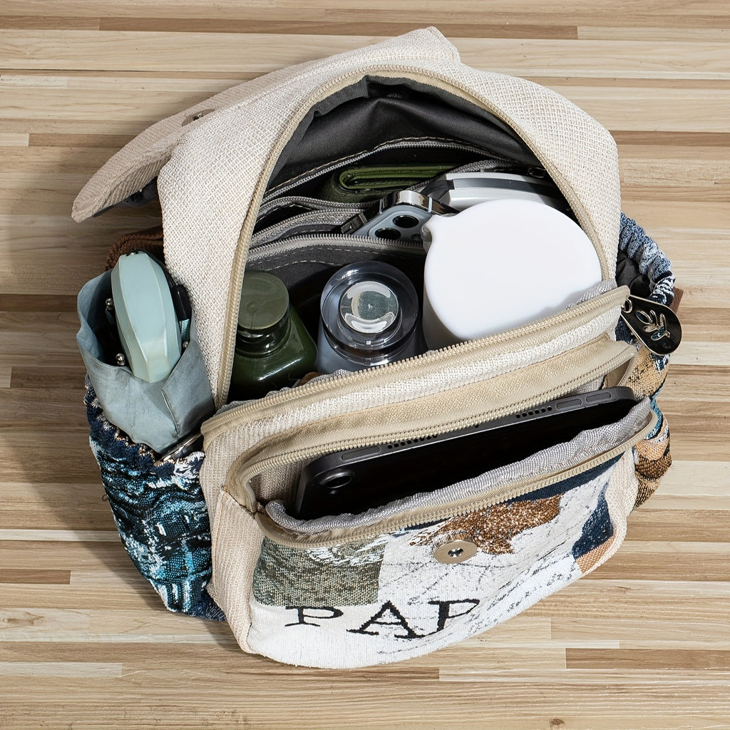 Randomly Cut Bohemian Style Ethnic Style Multi-color Cute Kitten And Goose Double Shoulder Backpack Personality Fashion Backpack