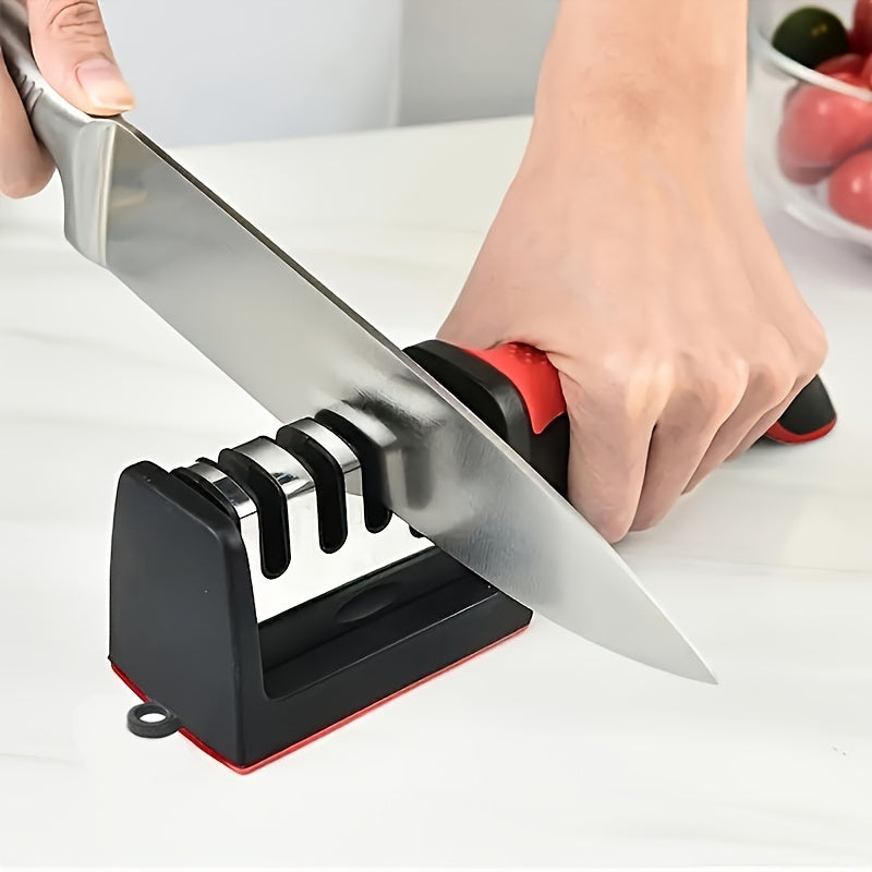 [Multi-functional Sharpener] 4-Level Professional Multi-functional Knife Sharpener | Tungsten Steel, ABS and Ceramic Sharpening Stones - Easy to Hang, Kitchen Supplies