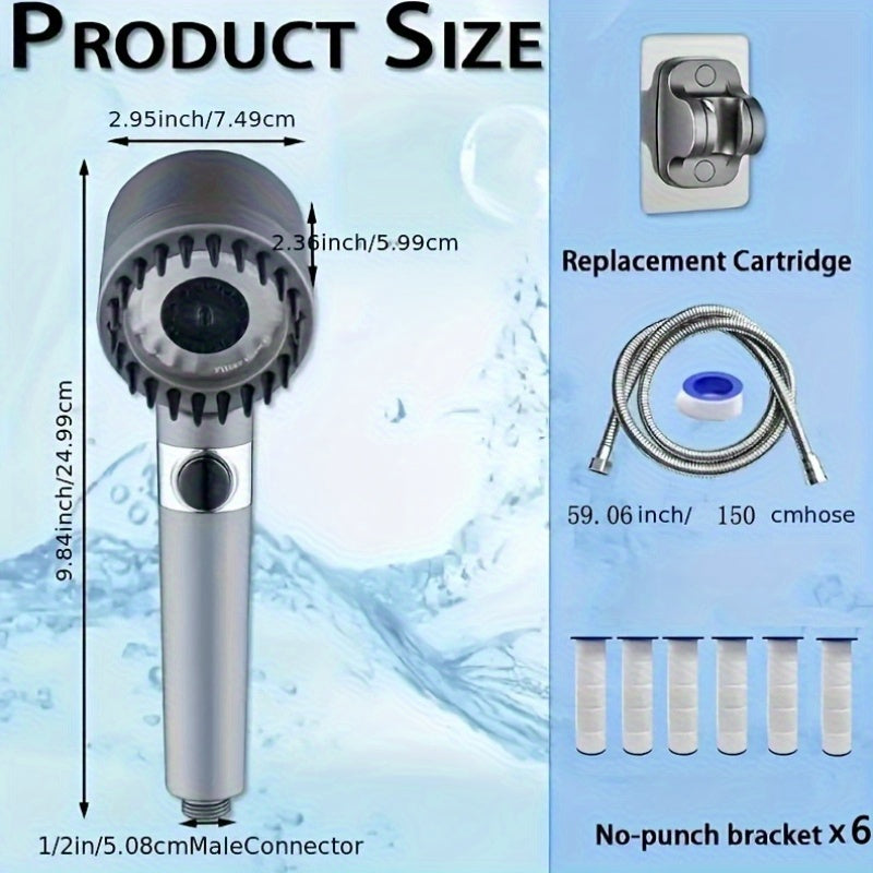 10pcs High-pressure Shower Nozzle Set, With Turbine Spray, Wall Mounted, 3-stage Adjustable Spray Mode, With 6 Dirt Removal Water Filters, Comfortable Skin, Bathroom Shower Accessories, Shower Nozzle And 60 Inch Hose Set