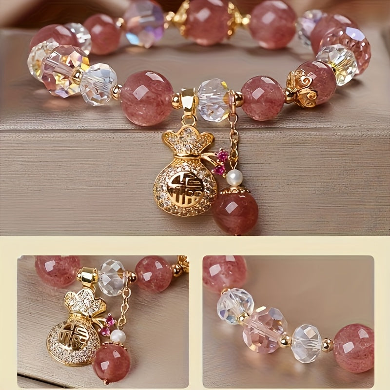 Golden Pink Beaded Bracelet