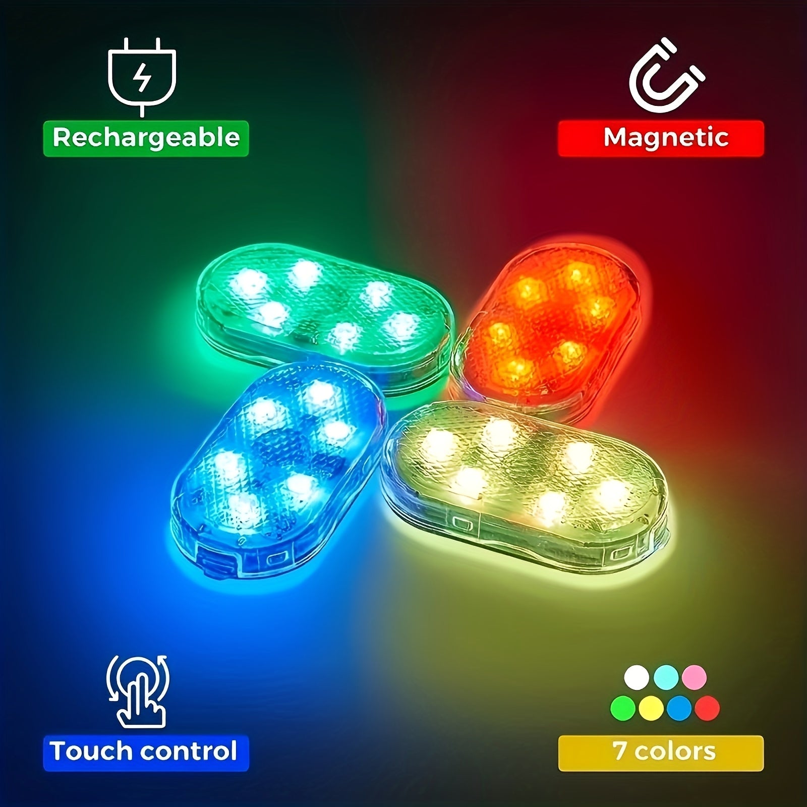 [RGB Car Light] Wireless RGB Car Interior Ambient Lighting Kit | Colorful Decorative Lights, USB Rechargeable, Easy to Install | Perfect for Car and Home Use
