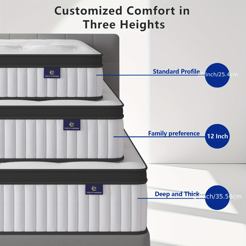 10/12 Inch Multilayer Hybrid Full Mattress Queen Mattress- Multiple Sizes & Styles Available, Ergonomic Design With Memory Foam And Pocket Spring, Medium Firm Feel