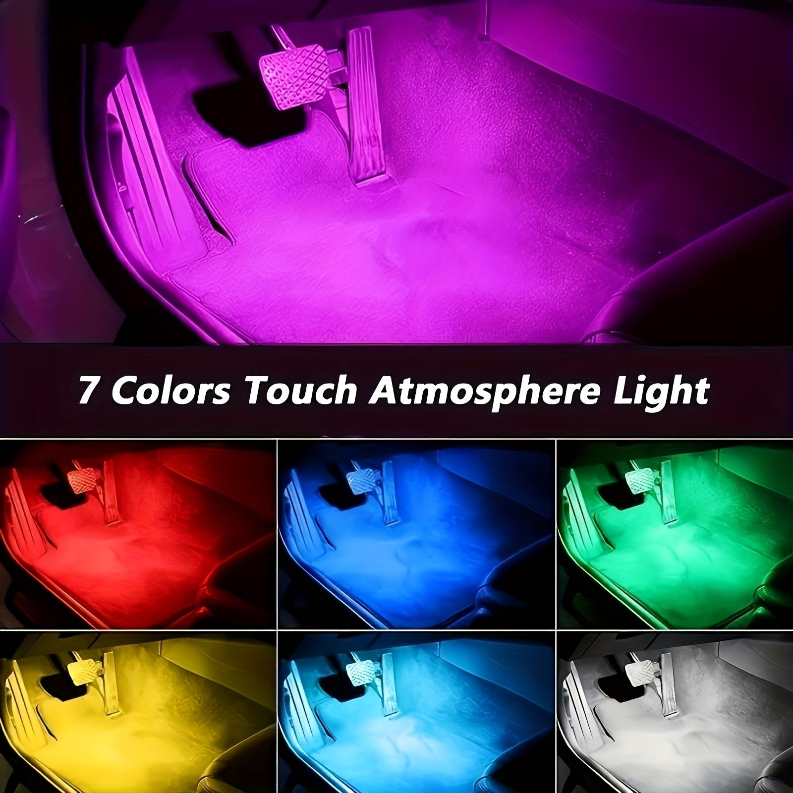 [RGB Car Light] Wireless RGB Car Interior Ambient Lighting Kit | Colorful Decorative Lights, USB Rechargeable, Easy to Install | Perfect for Car and Home Use