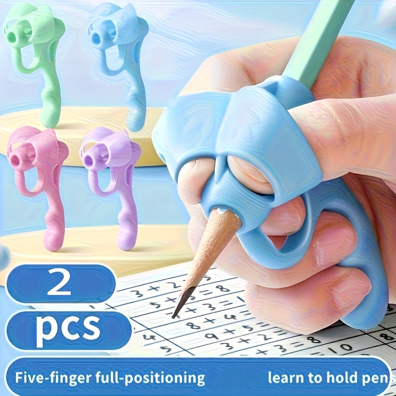 1/2/3/4-Pack Silicone Pen Grip Correctors - Handwriting Practice Aid with Soft Rubber Pencil Holders, Blue & Pink for Improved Posture & Error Correction, Educational Tool, Playful Design, Flexible Design