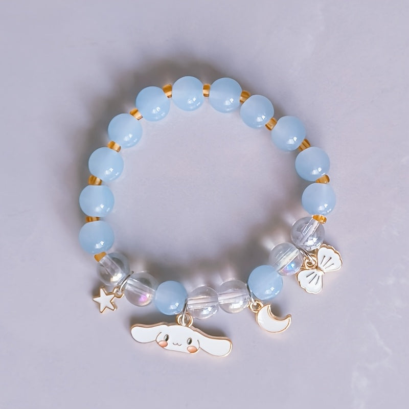 Sanrio Elegant for cinnamoroll Charm Bracelet with Moon & Stars Pendant - Women'S Alloy Fashion Ornament, Perfect Gift for Valentine'S Day, Daily Wear, All-Season Accessory, Valentine'S Day Gift|Playful Design|Durable Bracele