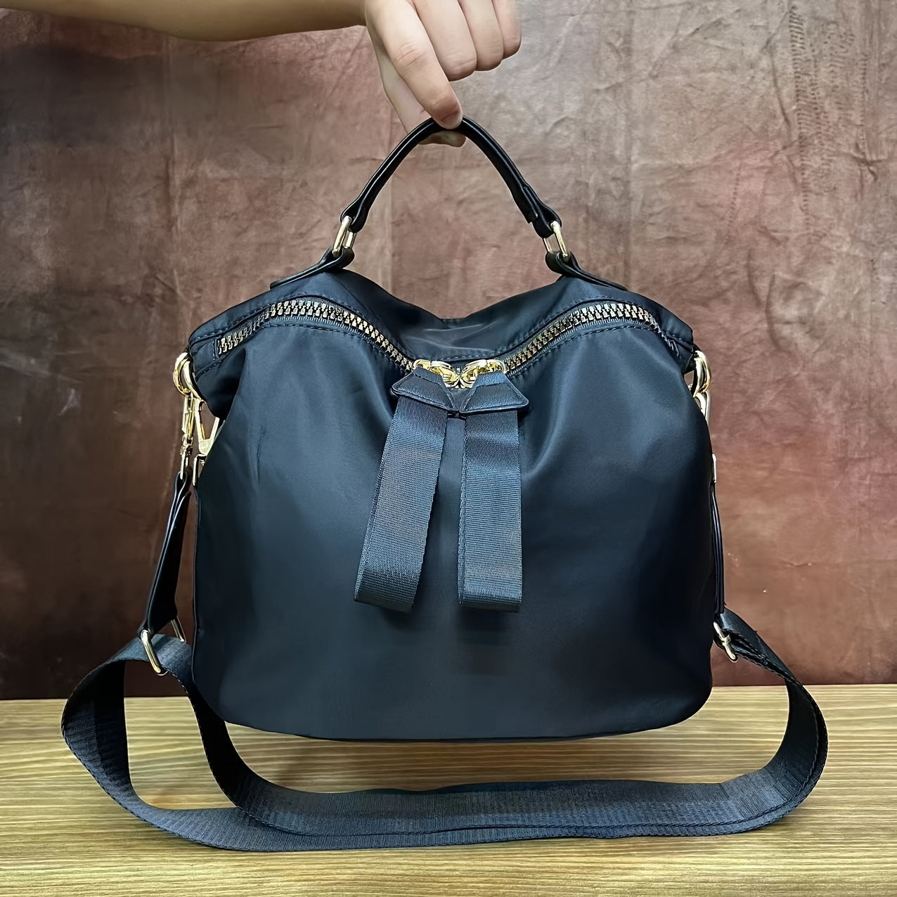 [Mesh Crossbody Bag] Lightweight Black Nylon Mesh Crossbody Bag - Chic Women's, Versatile with Wide Strap & Detachable Shoulder Strap, Zip Closure