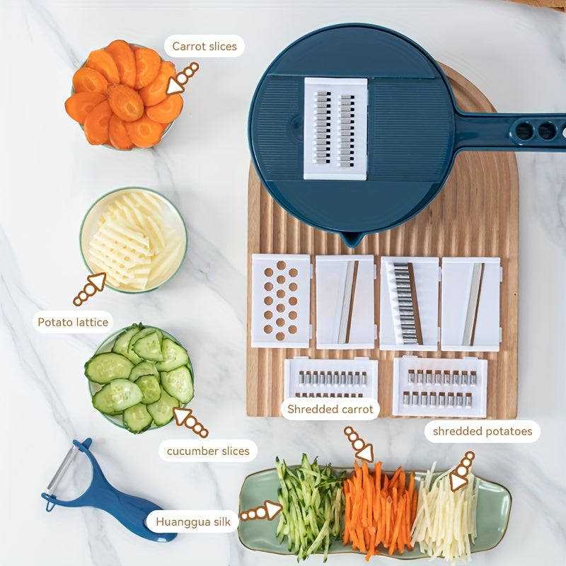 [Essential Kitchen Tool] 11pcs 12-in-1 Multi-Function Vegetable Chopper | Manual Slicer, Shredder, Grater | for Carrots, Potatoes, Radish, Essential Kitchen Tool
