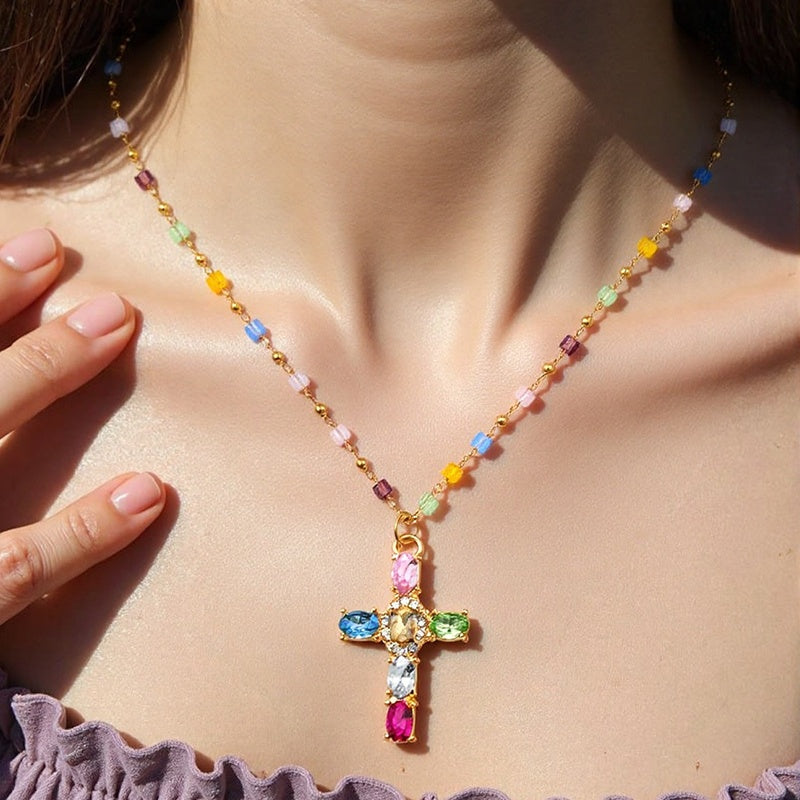 Colorful Cross Pendant Necklace