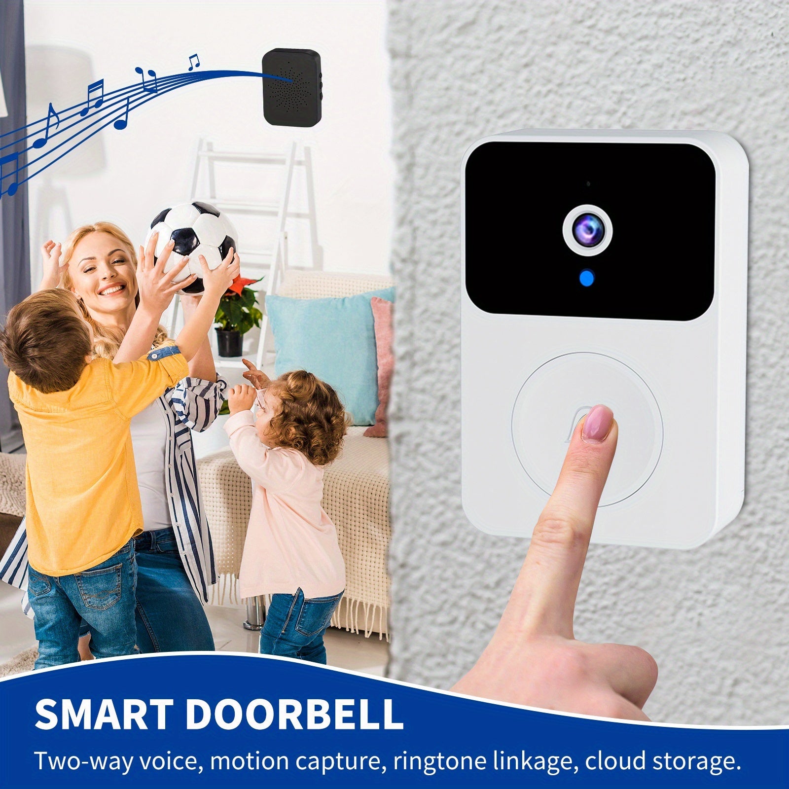 Smart HD WiFi Doorbell, High Quality High-Quality Wireless Camera with Night Vision, Voice Converter, Photos & Videos, 4.3-Inch Screen, 365-Day Standby, Infrared Night Light, Expandable to 128GB Storage, Auto-Recording and Li