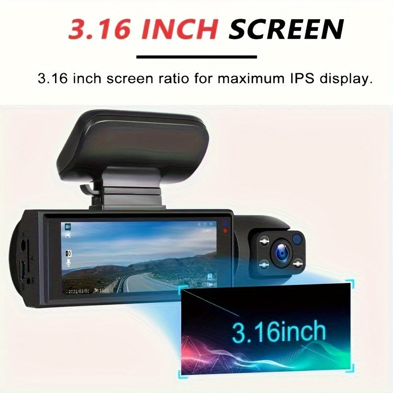 1080P Dual Camera, Dash Cam For Cars, Front And Inside, Car Camera With IR Night Vision, Loop Recording, Wide Angle Car DVR Camera With 3.16 Inch IPS Screen, Dual Lens Car Dashboard Video Cam car accessories