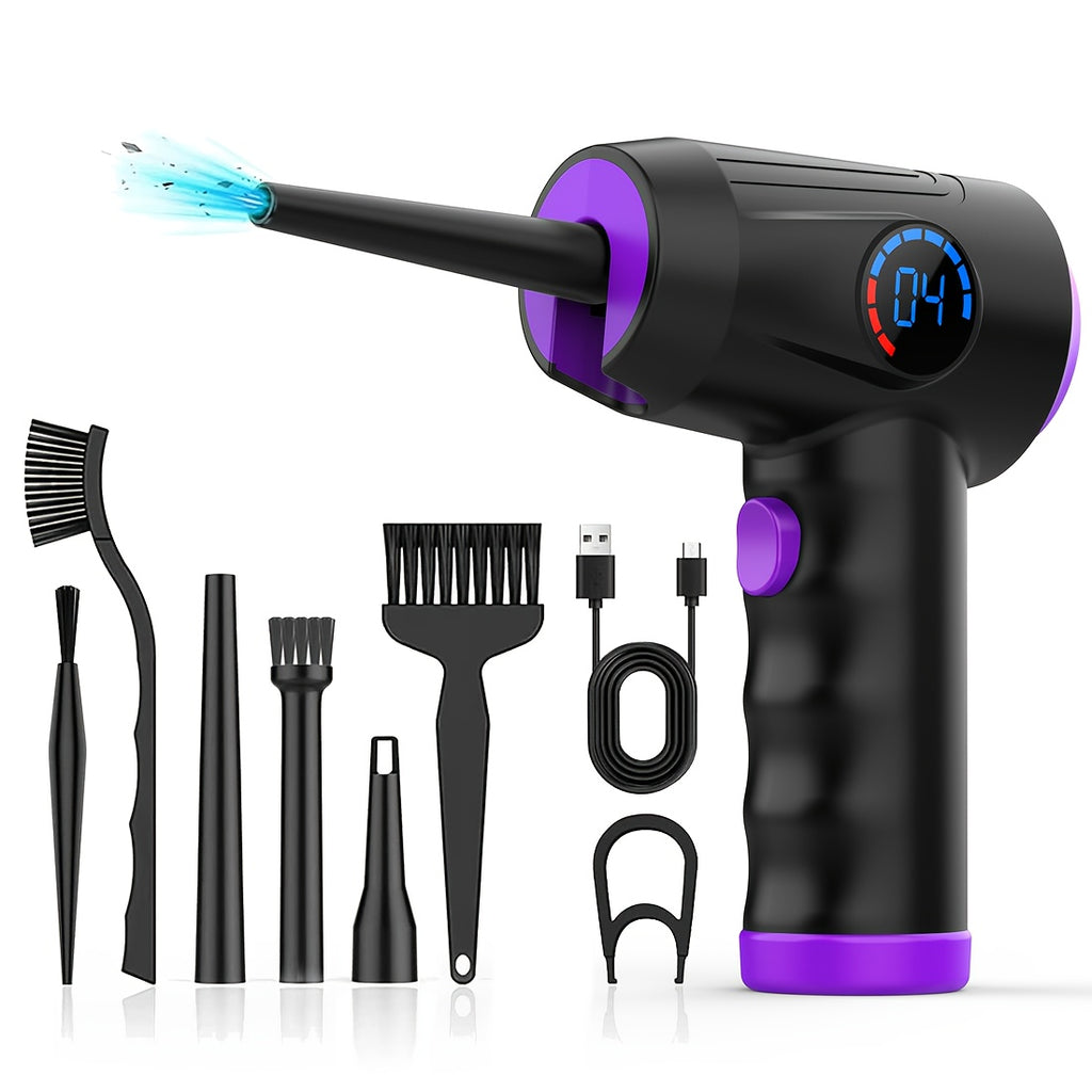 Cordless Electric Air Duster with 51000 RPM High-Power Blower, 4-Speed Adjustable & LCD Display, 3000mAh Fast Charging, 15-45 Min Runtime, USB-Powered Portable Cordless Vacuum Cleaner for Computers, Keyboards, TVs, Gaming Con