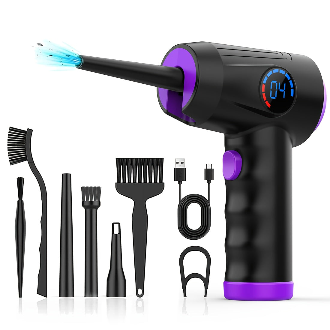 Cordless Electric Air Duster with 51000 RPM High-Power Blower, 4-Speed Adjustable & LCD Display, 3000mAh Fast Charging, 15-45 Min Runtime, USB-Powered Portable Cordless Vacuum Cleaner for Computers, Keyboards, TVs, Gaming Con