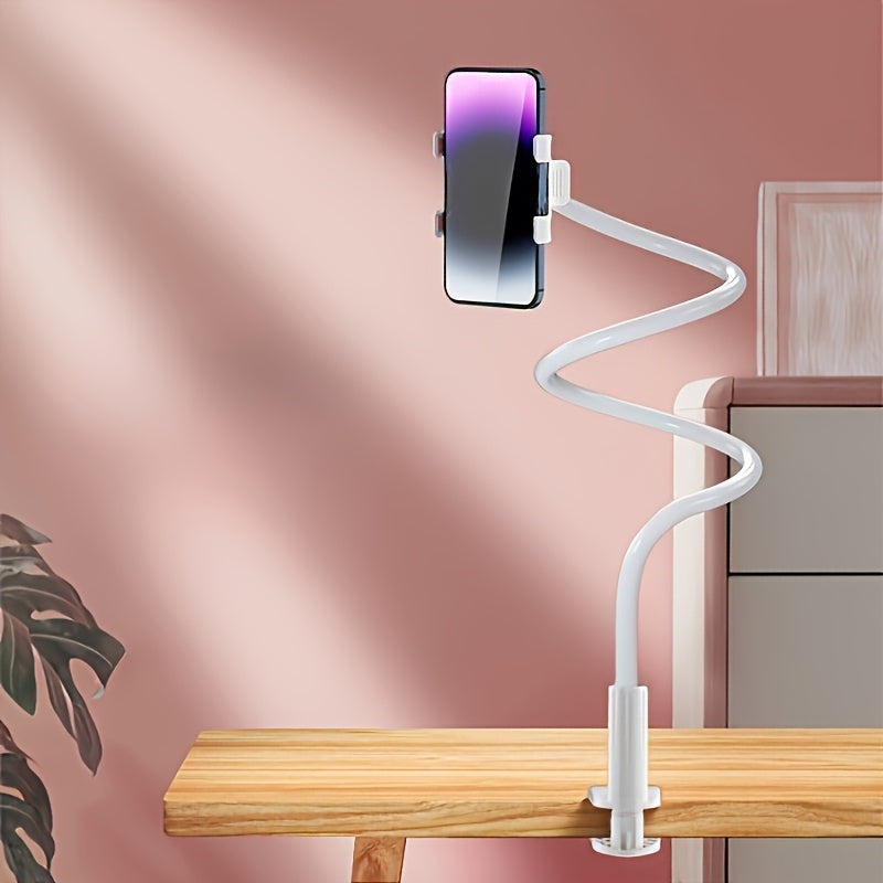 Phone and tablet stand with 360° swivel wheels, adjustable angle for flexible positioning, sturdy and durable design. Perfect as a bedside phone holder without straining your hands. Features an adjustable spiral base tension