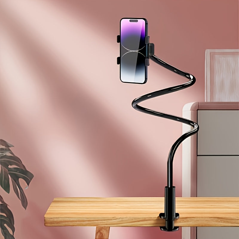 Phone and tablet stand with 360° swivel wheels, adjustable angle for flexible positioning, sturdy and durable design. Perfect as a bedside phone holder without straining your hands. Features an adjustable spiral base tension