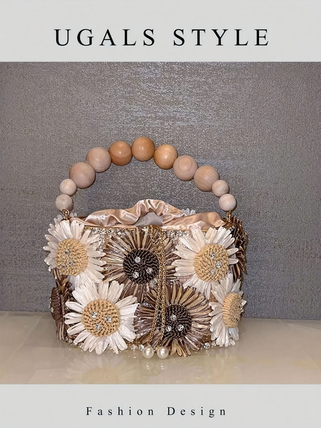 Luxury Evening Bucket Bag for Women | Floral Beaded Design with Rhinestone and Pearl Detailing | Fashion Drawstring Closure Crossbody with Metal and Messenger Accessory | Occasion-Themed with Inner Lining | Non-Washable | Cra