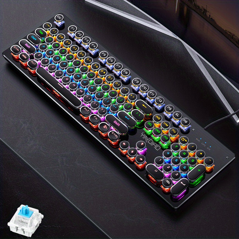 [Gaming/office universal device] YINDIAO 104 Keys Mechanical Keyboard | Wired USB, Lighting Effects, Punk/Round Keycaps | Windows/Mac, Home/Office