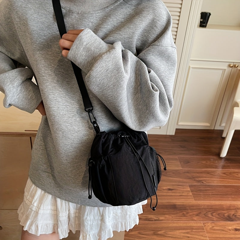 Women's Lightweight Crossbody Bag, Convertible Clutch Purse with Adjustable Strap, Drawstring Closure, Side Mesh Pocket, Compact Everyday Bag for Women, Travel, Work, Dates, Available in Purple, Black, Green, Blue, Khaki, Ide